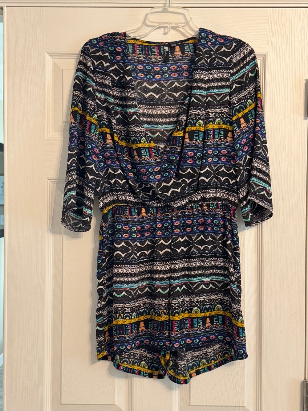 Boutique Patterned Romper in Black with Multicolor Print